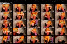 Colorful Standing Closeup Enjoy a Great View Of Me Squeezing My Slaves Neck In My Lovely Colorful Leggings. Hard Standing Fro