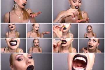 Mistress Misha Goldy - Giantess swallowing her shrinking slaves in front of the eyes of her new food