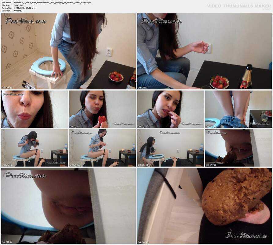 PooAlina - Alina eats strawberries and pooping in mouth toilet slave