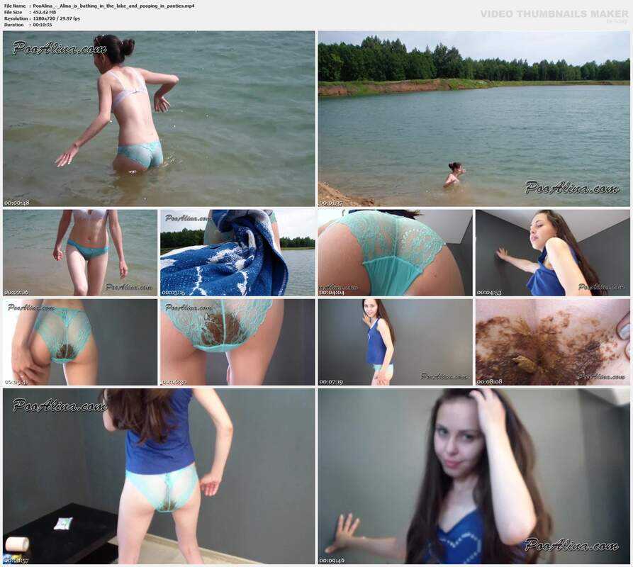 PooAlina - Alina is bathing in the lake and pooping in panties