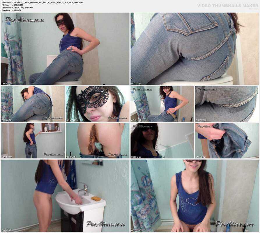 PooAlina - Alina pooping and fart in jeans after a fish with beer
