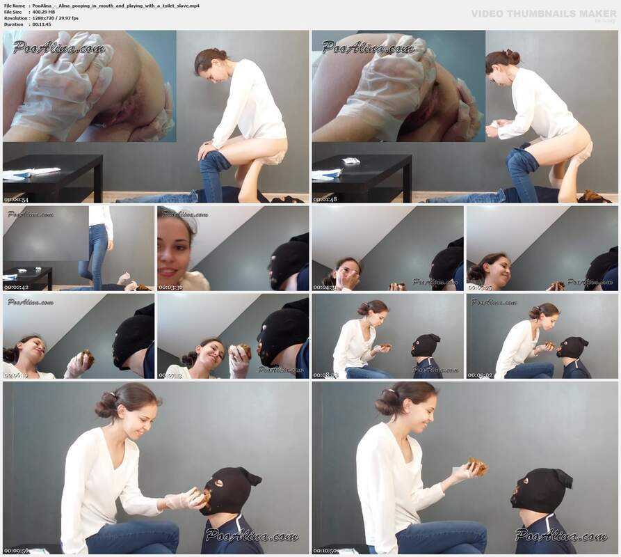 PooAlina - Alina pooping in mouth and playing with a toilet slave