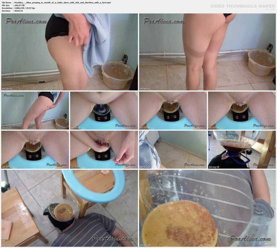 PooAlina - Alina pooping in mouth of a toilet slave with shit and diarrhea with a fart