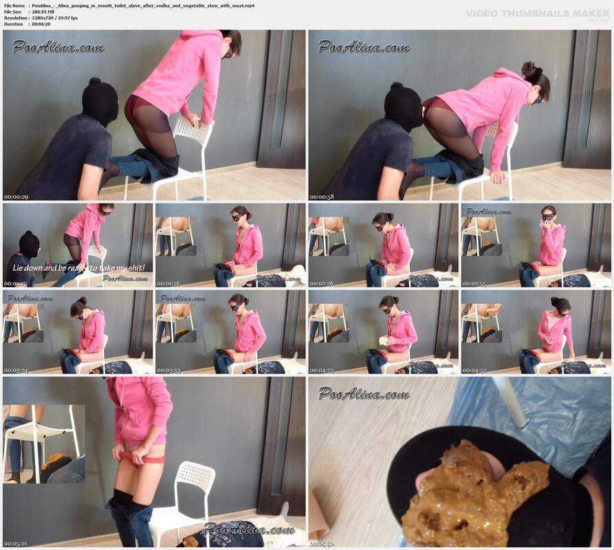 PooAlina - Alina pooping in mouth toilet slave after vodka and vegetable stew with meat