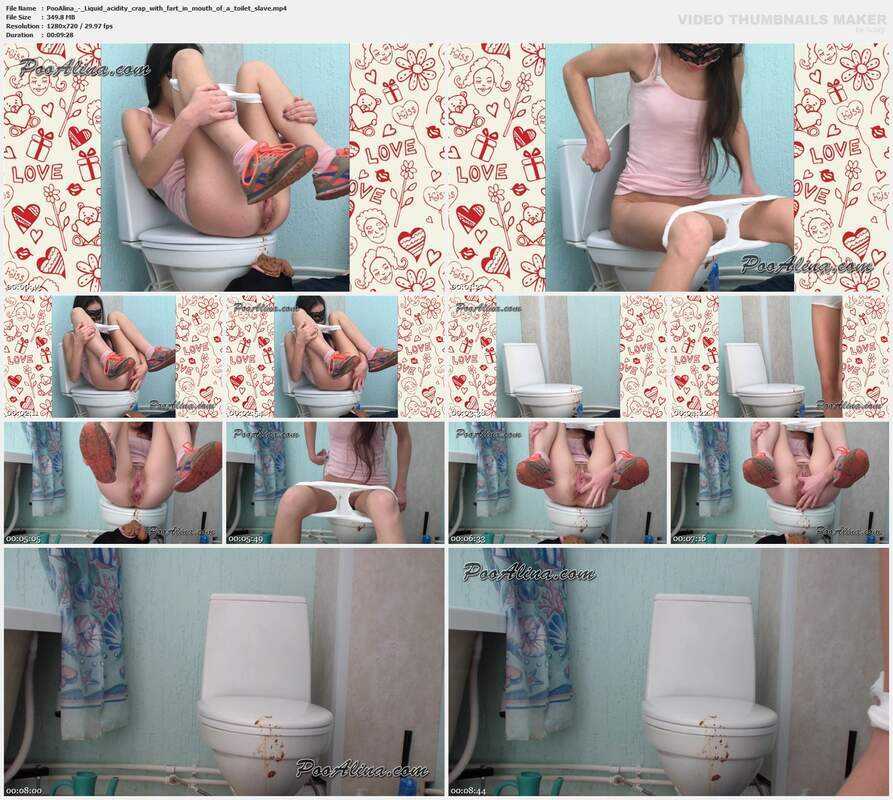 PooAlina - Liquid acidity crap with fart in mouth of a toilet slave