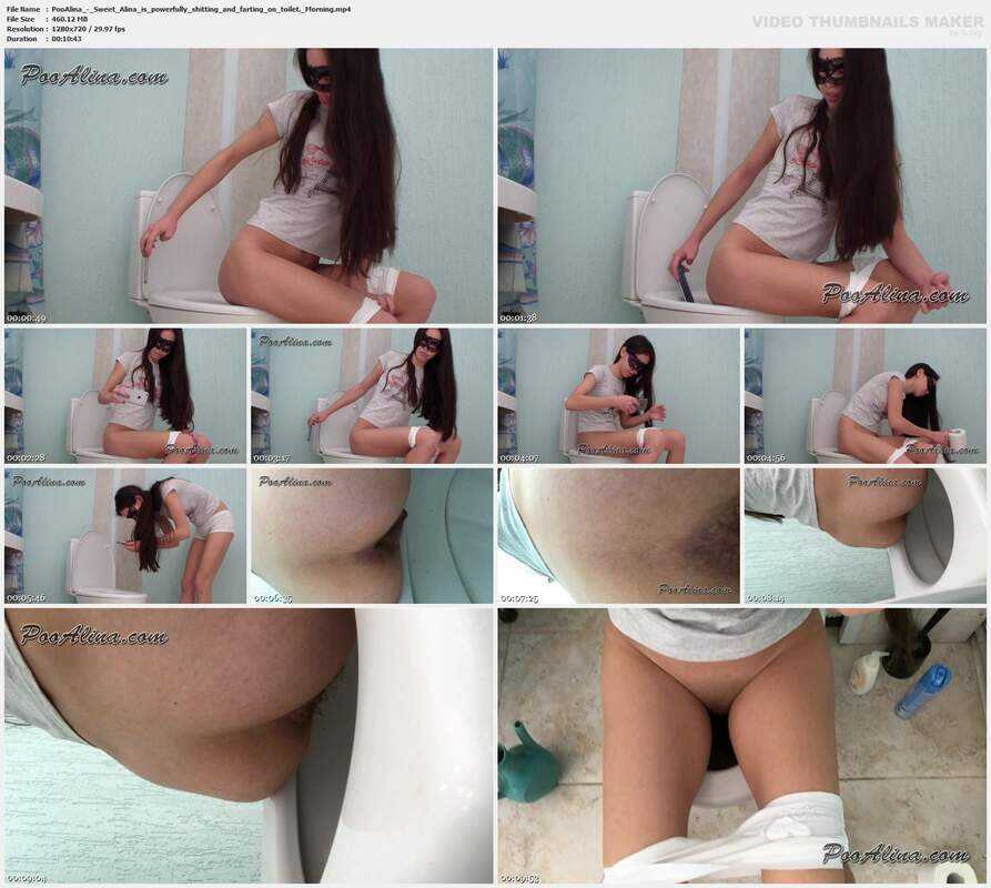 PooAlina - Sweet Alina is powerfully shitting and farting on toilet. Morning