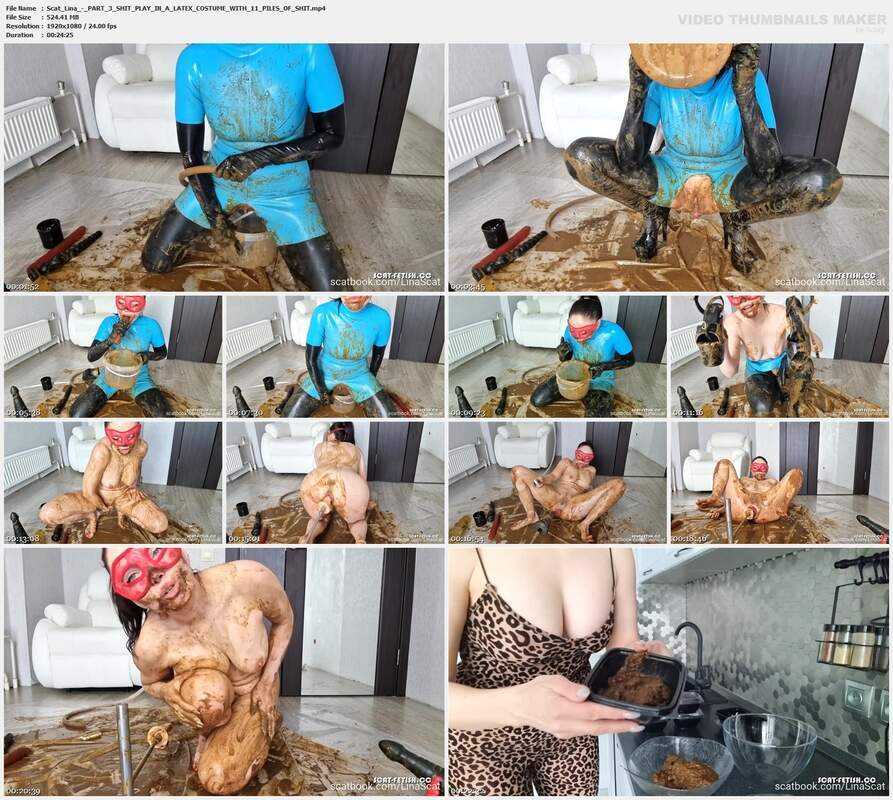 Scat Lina - PART 3 SHIT PLAY IN A LATEX COSTUME WITH 11 PILES OF SHIT