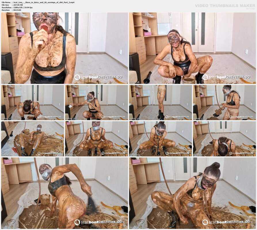 Scat Lina - Slave in latex and 20 servings of shit Part 3